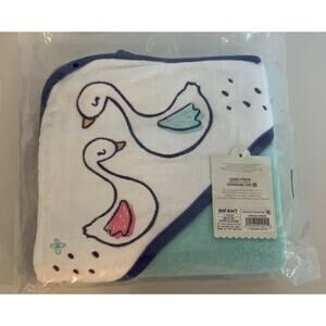Cloud Island Baby Infant Soft Cotton Hooded Bath Towel - Victory Blue Swans. NWT